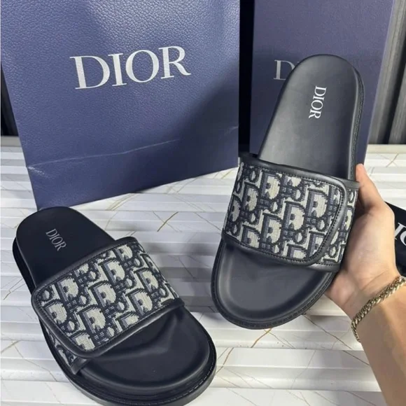 Dior Monogram Black and Gray Slides - Picture 2 of 3